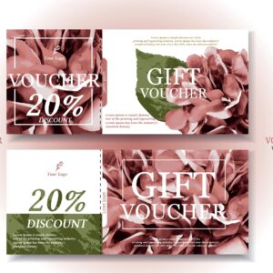 Set of Gift Voucher Template. Dark Pink Hydrengea and leaf on white Background. Realistic style.for discount itam.Vector/Iiustration